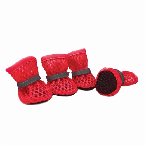SJHFKDK Hundeschuhe Pfotenschutz Outdoor Sommer Mesh Hundeschuhe Atmungsaktive rutschfeste Haustiersandalen for kleine Hunde Katzen Reflektierende Welpenschuhe for Spazierengehen(Red,M) von SJHFKDK