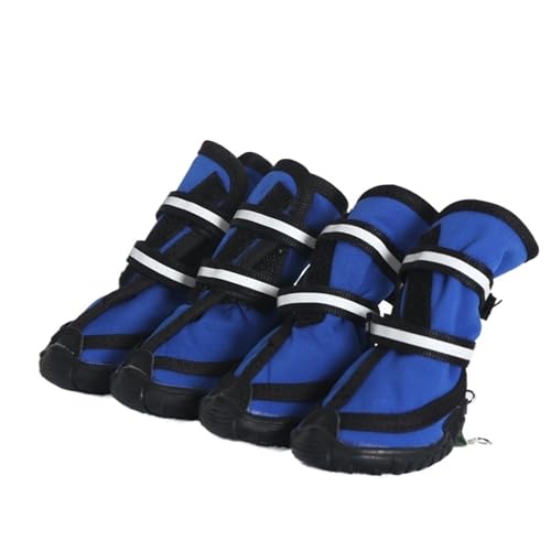 SJHFKDK Hundeschuhe Pfotenschutz Outdoor Vier Jahreszeiten wasserdichte Haustierschuhe for kleine bis große Hunde Oxford Bottom Reflective Bandagen Regenstiefel(Blue,M) von SJHFKDK