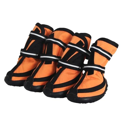 SJHFKDK Hundeschuhe Pfotenschutz Outdoor Vier Jahreszeiten wasserdichte Haustierschuhe for kleine bis große Hunde Oxford Bottom Reflective Bandagen Regenstiefel(ORANGE,L) von SJHFKDK