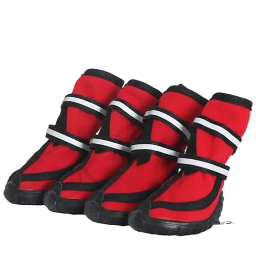 SJHFKDK Hundeschuhe Pfotenschutz Outdoor Vier Jahreszeiten wasserdichte Haustierschuhe for kleine bis große Hunde Oxford Bottom Reflective Bandagen Regenstiefel(RED,X-Samll) von SJHFKDK