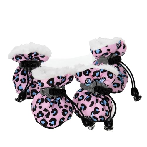 SJHFKDK Hundeschuhe Pfotenschutz Outdoor Winter-Hundeschuhe for kleine Hunde, reflektierend, wasserdicht, for Welpen, Schneestiefel, rutschfest, weich, Heimtierbedarf(Pink,Samll) von SJHFKDK