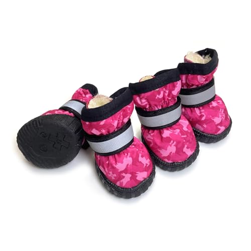 SJHFKDK Hundeschuhe Pfotenschutz Outdoor Winterschuhe for große Hunde mit reflektierendem Verschluss, wasserdicht, gesteppt, rutschfest, for den Außenbereich(1 pink,XL) von SJHFKDK