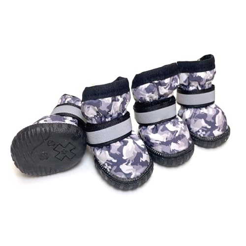 SJHFKDK Hundeschuhe Pfotenschutz Outdoor Winterschuhe for große Hunde mit reflektierendem Verschluss, wasserdicht, gesteppt, rutschfest, for den Außenbereich(Gray,XS) von SJHFKDK