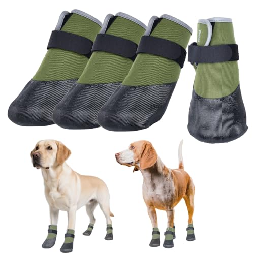 SJJH Hundeschuhe, leicht, atmungsaktiv, gestrickt, Pfotenschutz mit verstellbarem Riemen für heiße Gehwege, Regen, Hartholzböden, rutschfest, reduziert Lärm, verhindert Lecken von Pfoten (Grün, XL) von SJJH