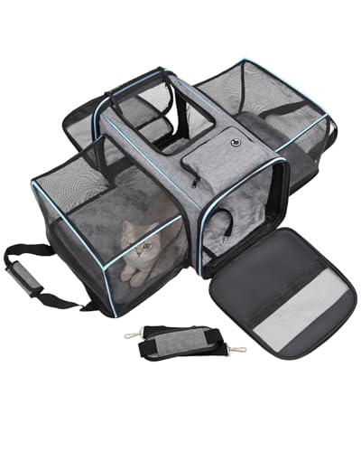 Erweiterbare Reisetasche, kratzfestes, atmungsaktives Netzgewebe, Crossbody- und Tragetasche, langlebig und geräumig, Haustier-Tragetasche mit gut sichtbaren Fenstern, leicht zu reinigendem Stoff von SJPNVUS