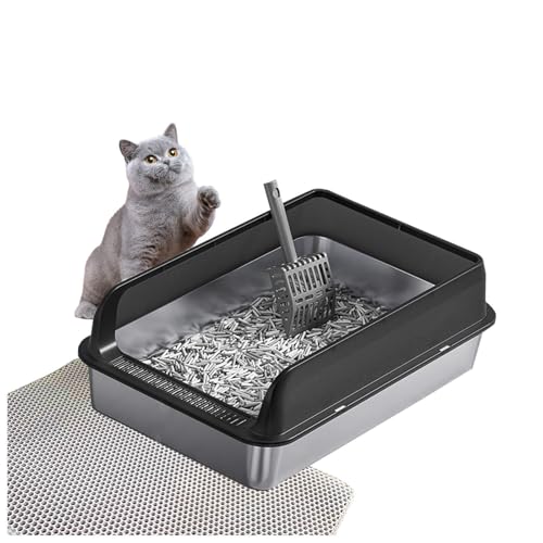 Katzentoilette aus Metall mit hohem Seitendeckel, Edelstahl-Katzentoilette mit Katzentoilette und Schaufel, antihaftbeschichtet, schwarz, 40 x 60 x 10 cm Katzentoilette aus Metall mit hohem Seitendeckel, Edelstahl-Katzentoilette mit Katzentoilette und Schaufel, antihaftbeschichtet, schwarz, 40 x 60 x 10 cm von SJWJWOO