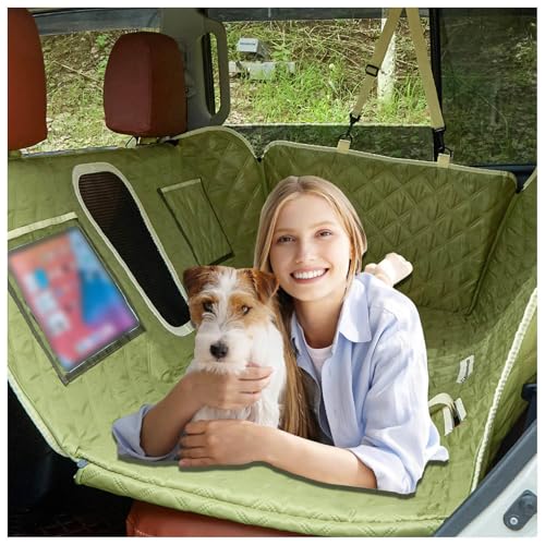 SJWJWOO Hund Rückbank Auto, mit Harter Unterseite, Seitenschutz und Sichtfenster Hundebox Auto Rückbank Leicht Zu Reinigen für Auto,Green von SJWJWOO