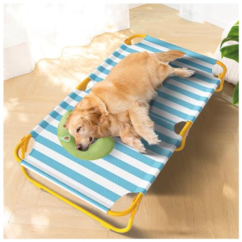 SJWJWOO Hunde-Hängematte mit Kissen, keine Montage erforderlich, kaufest, atmungsaktiv, kühlend, groß, erhöhtes Hundebett für drinnen und draußen, tragbar, blau, L 106 x 61 x 22 cm SJWJWOO Hunde-Hängematte mit Kissen, keine Montage erforderlich, kaufest, atmungsaktiv, kühlend, groß, erhöhtes Hundebett für drinnen und draußen, tragbar, blau, L 106 x 61 x 22 cm von SJWJWOO