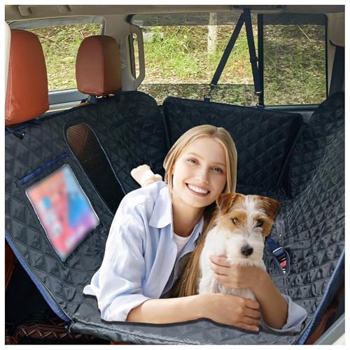 SJWJWOO Hundedecke Auto Rückbank, mit Harter Unterseite, Seitenschutz und Sichtfenster Auto Hundedecke für Auto, SUV, LKW,Black von SJWJWOO
