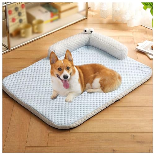 SJWJWOO Kühlkissen für Hunde, abnehmbare Nackenrolle, waschbarer Bezug, L-förmige Chaiseliere, rutschfeste Unterseite, kühlendes Haustierbett für große Hunde, Blau, XL SJWJWOO Kühlkissen für Hunde, abnehmbare Nackenrolle, waschbarer Bezug, L-förmige Chaiseliere, rutschfeste Unterseite, kühlendes Haustierbett für große Hunde, Blau, XL von SJWJWOO