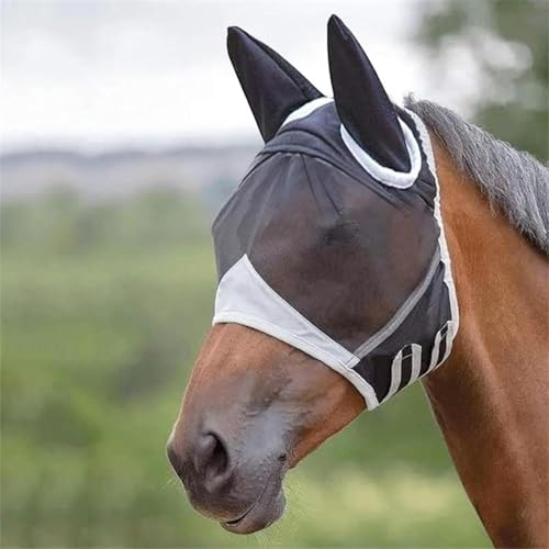 Atmungsaktive Pferdemaske Anti Moskito, Super Comfort Stretchy Fly Mask, Fliegenmaske Pferd UV SchutzLarge Eye Space with UV Protection Soft on Skin with Breathability mit Ohrenschutz(L) von SKDFHOD