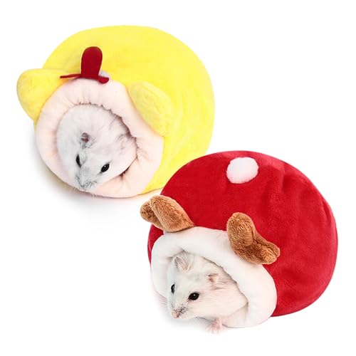 SKHAOVS 2 Stück Hamsterhaus Kleintiernest Baumwollhaus Meerschweinchen Haus,Hamster Winter Wärme Baumwollnest,Käfigzubehör,Klein Kleintierbett für Meerschweinchen Chinchilla Igel(Rot Gelb) von SKHAOVS