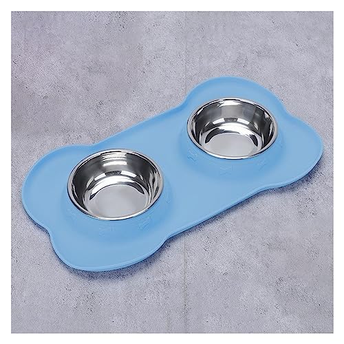 Fressnäpfe-Set aus Edelstahl mit Rutschfester Matte – perfekt for kleine, mittelgroße Hunde, Welpenhunde und Katzen – kleckerfreies Design – Schwarz (Grey : Blue, Size : M) von SKIHOT