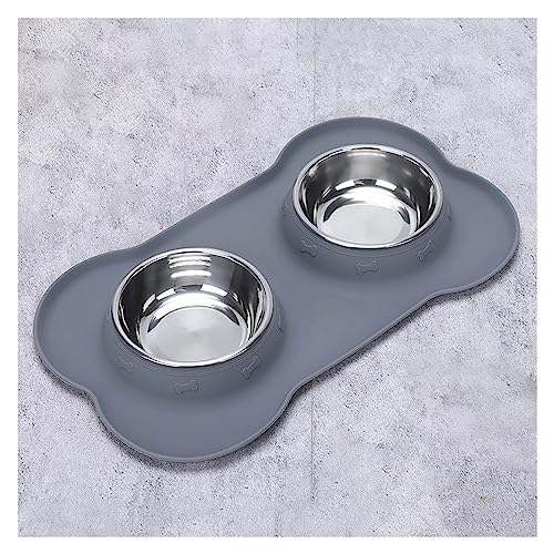 Fressnäpfe-Set aus Edelstahl mit Rutschfester Matte – perfekt for kleine, mittelgroße Hunde, Welpenhunde und Katzen – kleckerfreies Design – Schwarz (Grey : Gray, Size : M) von SKIHOT