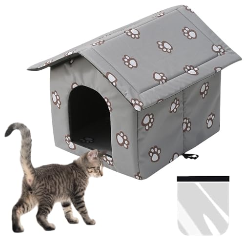 SKIKHN Katzenhaus Für Draußen,40x38x35cm Katzenhaus Outdoor Winterfest,Katzen Häuschen Outdoor,Wasserdicht Wetterfester Haustierhaus,Faltbare Cat House,Schlafhaus Haustierhaus Zuhause Grau SKIKHN Katzenhaus Für Draußen,40x38x35cm Katzenhaus Outdoor Winterfest,Katzen Häuschen Outdoor,Wasserdicht Wetterfester Haustierhaus,Faltbare Cat House,Schlafhaus Haustierhaus Zuhause Grau von SKIKHN