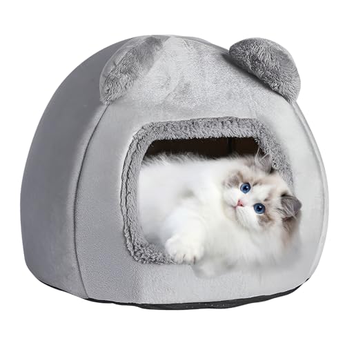 SKIKHN Katzenhöhle Katzenbett Waschbare,40cm Katzenhaus Kuschelhöhle Mit Anti-Rutsch Boden undAbnehmbarem Matte,Haustierbett Weiches Komfort Bett Warme für Katzen Unter 5 kg kleine Hunde Schlafen Grau von SKIKHN