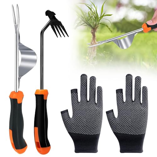 SKIKHN Unkrautstecher Edelstahl, 2 Stück Gartenarbeit Unkraut Entferner Gerät, Wurzeljäter mit Griff, Handjätgerät mit Fugenkratzer, Manueller Weeder zum Graben Jäten, Umpflanzen, Entwurzeln von SKIKHN