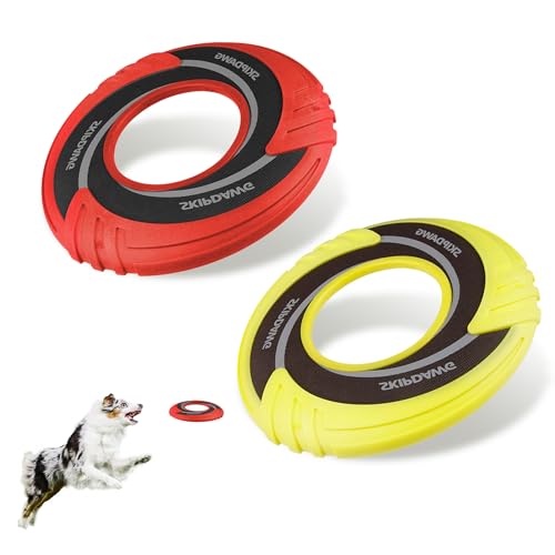 SKIPDAWG Interaktive Hundefliegescheibe, 2 Stück, Haustier-Fliegenscheibe schwimmt im Wasser, Durchmesser 22,9 cm, weiches Hundespielzeug für Outdoor-Training, sicheres leichtes TPR/Nylongewebe SKIPDAWG Interaktive Hundefliegescheibe, 2 Stück, Haustier-Fliegenscheibe schwimmt im Wasser, Durchmesser 22,9 cm, weiches Hundespielzeug für Outdoor-Training, sicheres leichtes TPR/Nylongewebe von SKIPDAWG