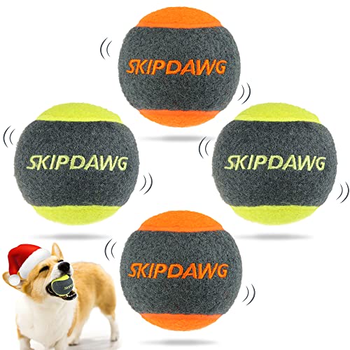 SKIPDAWG Tennisbälle für Hunde, quietschende Hundespielzeugbälle 6.3 cm Launcher kompatibel, interaktives Hundespielzeug für alle Rassen von Hunden im Freien/Innenbereich, 4 Stück von SKIPDAWG