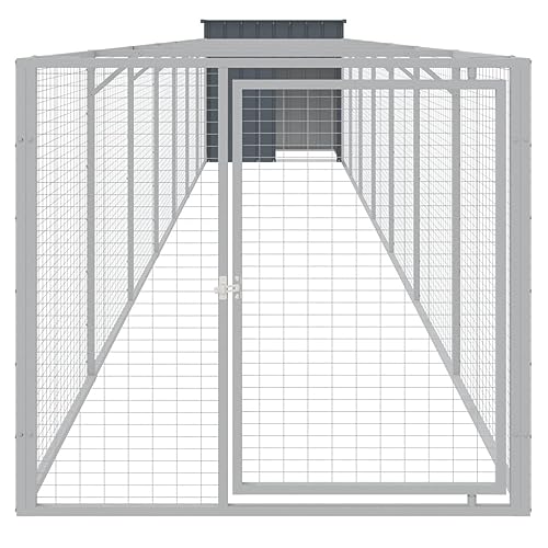 SKM Hundehütte mit Auslauf Anthrazit 110x813x110cm Verzinkter Stahl,55,4 KG,3189081 von SKM