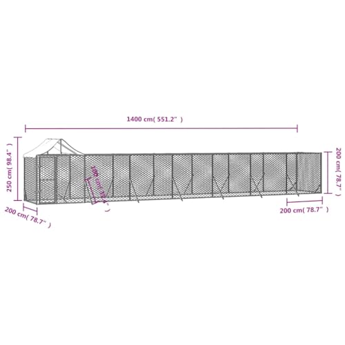 SKM Outdoor-Haustierbedarf mit Dach Silbern 14x2x2,5 m Stahl Verzinkt,95,35 KG,3190469,Color: Silber von SKM