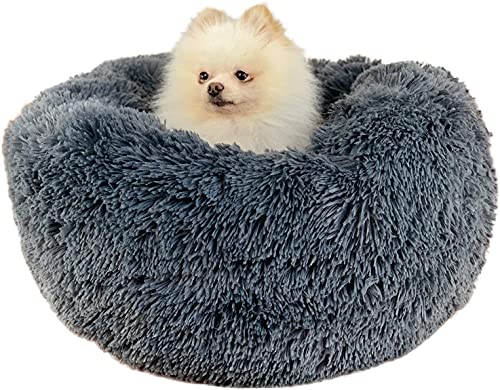 SKRORS Dog Beds Calming Donut Cuddler, kleines Hundebett für Hunde, Katzen, Kätzchen und Welpen, maschinenwaschbar (40 cm, dunkelgrau) von SKRORS