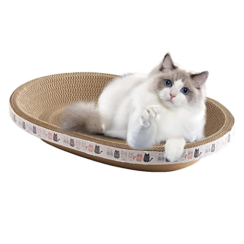 Cat Scratcher, Cat Scratching Board, Scratching Board - High-Density Durable Oval-Shaped Cat Scratcher - Durable and Eco-Friendly Cat Scratch Pads for Indoor Cats Sleeping 43×26×8c /47×32×9cm von SKUDA