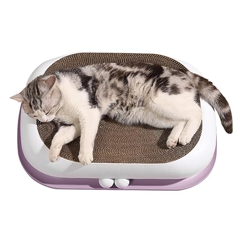 Cat Scratching Post, Cat Scratcher, 3-in-1 Cat Scratch Bed | Cat Scratcher Cardboard Bed with Two Balls, Oval Double Layer Track Corrugated Paper Scratcher for Indoor Cats Grinding Claw 55×40×11CM von SKUDA