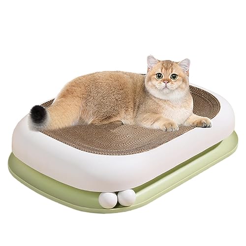 Cat Scratching Post, Cat Scratcher, Cat Scratch Bed | Cat Scratcher Cardboard Bed with Two Balls, Oval Double Layer Track Corrugated Paper Scratcher for Indoor Cats Grinding Claw 55×40×11CM von SKUDA
