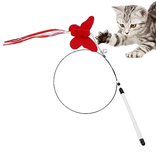 SKUDA Katzen-Teaser-Zauberstab-Spielzeug | Zauberstab Interaktives Spielzeug mit Schmetterlingen,Flexibles Stahldraht-Kätzchenspielzeug, Katzen-Angelrute-Spielzeug mit Glocke für gelangweilte von SKUDA