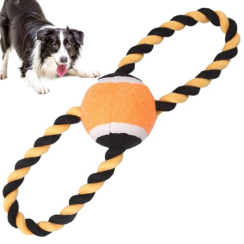 SKUDA Kauseilspielzeug für Hunde - Baumwollfaden-Tennisball Tauziehen-Hundespielzeug,Bissfestes, interaktives, Robustes Hundespielzeug aus Baumwollseil zum Knirschen und Reinigen der Zähne von SKUDA