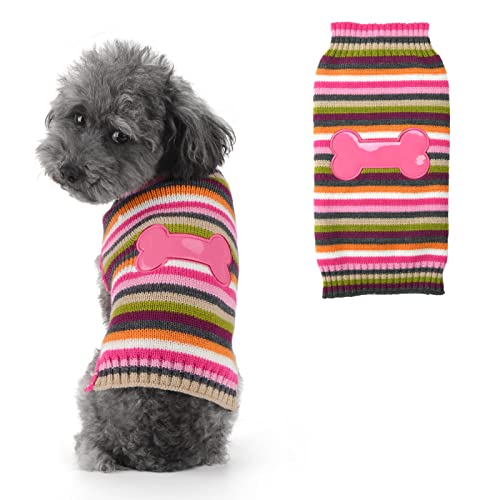 SKXEO Hundepullover, gestreift, für Welpen, Katzen, warm, für Herbst und Winter, für kleine und mittelgroße Hunde von SKXEO