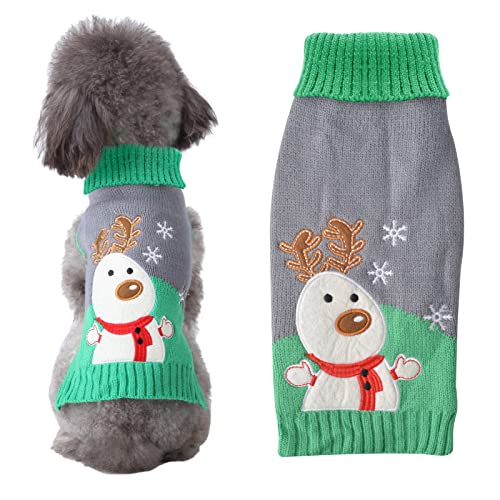 SKXEO Weihnachtlicher Hundepullover mit Schneeflocken-Rentier-Muster – weicher, klassischer Haustierpullover, warme Katzen- und Hundebekleidung, Strickwaren, Haustier-Winterkleidung, Weihnachtsoutfits von SKXEO
