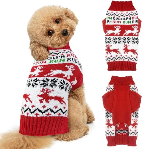 SKXEO Weihnachtlicher Hundepullover mit Schneeflocken-Rentier-Muster – weicher klassischer Haustierpullover, warme Katzen- und Hundebekleidung, Strickwaren, Haustier-Winterkleidung, Weihnachts-Outfits von SKXEO