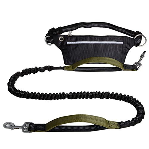 SLAHAJ Hundeleine Hundeleine zum Trainieren Freihändige Hundeleine mit Gürteltasche Reflektierende Jogginghunde Traktionsseil Ausziehbarer Bungee-Hund(Army Green) von SLAHAJ