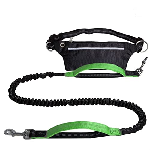 SLAHAJ Hundeleine Hundeleine zum Trainieren Freihändige Hundeleine mit Gürteltasche Reflektierende Jogginghunde Traktionsseil Ausziehbarer Bungee-Hund(Fluorescent Green) von SLAHAJ