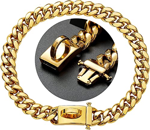 Gold Hundehalsband Halskette, widerstandsfähiges Edelstahl Gold Halsband, Robuste 316L Edelstahl Metallkette, geeignet für kleine, mittlere und große Hunde (Gold-40.64cm/16inch) von SLE