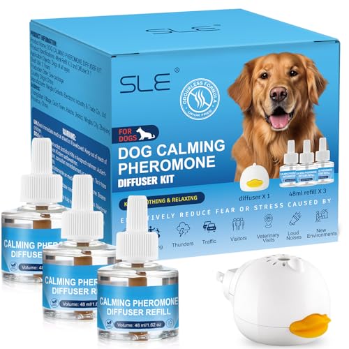 SLE Pheromone Hund Kit Hunde Beruhigungsmittel Dog Calming Appeasing Pheromon,Beruhigungsmittel Zur Reduktion Von äNgstlichem Verhalten Gewitter (1 Diffusor + 3 Nachfüllen) von SLE