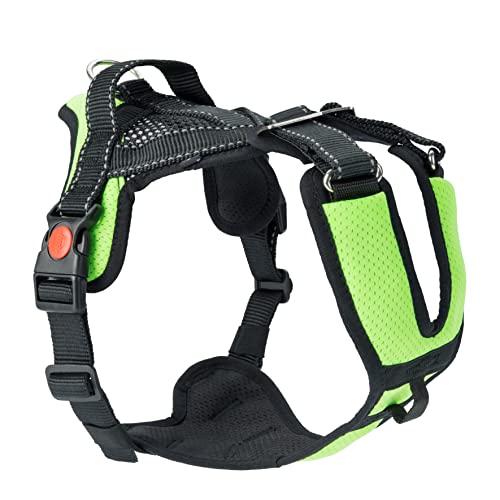 SLEDWORK® Hundegeschirr Brustgeschirr Mountain Pro Harness robust verstellbar atmungsaktiv schnell trocknend reflektierend sportiv für mittlgroße und große Hunde (neon-grün, M) von SLEDWORK