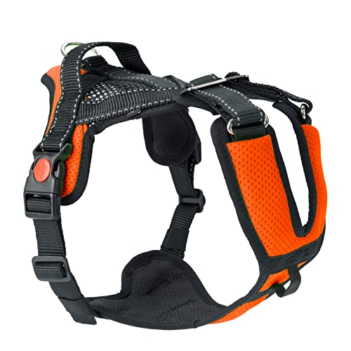 SLEDWORK® Hundegeschirr Brustgeschirr Mountain Pro Harness robust verstellbar atmungsaktiv schnell trocknend reflektierend sportiv für mittlgroße und große Hunde (neon-orange, XL) von SLEDWORK