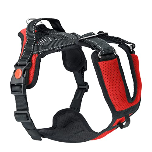 SLEDWORK® Hundegeschirr Brustgeschirr Mountain Pro Harness robust verstellbar atmungsaktiv schnell trocknend reflektierend sportiv für mittlgroße und große Hunde (rot, M) von SLEDWORK