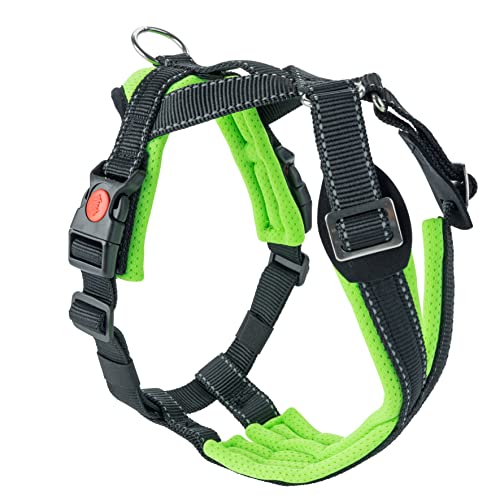 SLEDWORK® Hundegeschirr Brustgeschirr Trekking Harness robust verstellbar atmungsaktiv schnell trocknend reflektierend sportiv für mittelgroße und große Hunde (neon-grün, L) von SLEDWORK