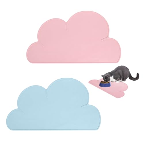 2 Stück Wolken-Tischsets, Futtermatten, Silikon-Tischsets, Futtermatten Für Haustiere, Isolierte Tischsets, Geeignet Für Haustiere (Blau + Rosa) (47,9 cm X 26,7 cm) von SLEEKEE