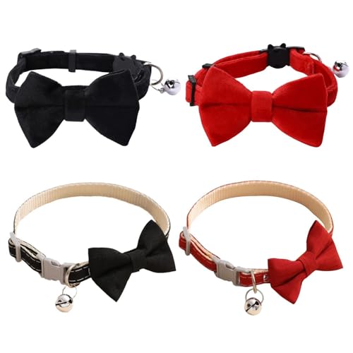 SLEEKEE 4 Stück Schleifen-Glockenhalsband, Haustierhalsband, Verstellbares Halsband, Haustier-Verbandzubehör, Süßes Katzenhalsband von SLEEKEE