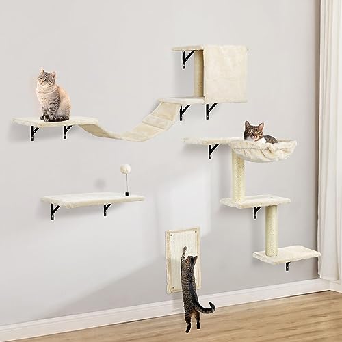 Katzen-Wandregale, Katzenregale und Sitzstangen für die Wand, 5-teiliges Katzenregal-Set mit Katzenminze, Holz-Katzenmöbel für den Innenbereich mit Leiter, Katzenwohnung, Kratzbrett von SLFYFC