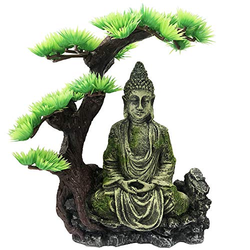 SLOCME Aquarium-Buddha-Statue, Dekoration – Baum bietet Schatten und Schutz für Buddha-Statue von SLOCME