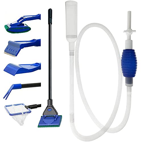 SLOCME Aquarium-Reinigungsset Werkzeuge Algenschaber Set 5 in 1 und Kiesreiniger für Aquarien – Fischtank-Hand-Siphon-Pumpe, um Ihr Wasser in wenigen Minuten abzulassen und zu ersetzen von SLOCME