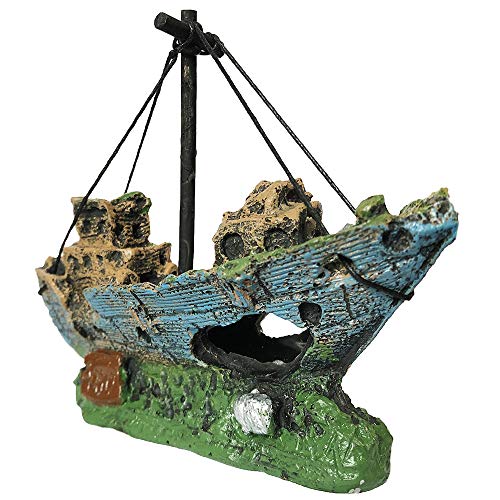 SLOME Aquarium Harz Boot Ornament - Aquarium Schiffbruch Dekorationen versunkene Schiff Ornament, Aquarium Ornament für Süßwasser Salzwasser-Tank von YAMOOCO