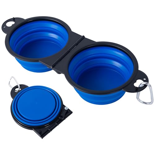Hund Faltbare Schüssel,2 in 1 Reise Schüssel für Haustier mit Verschlussclips Hund/Katze falbarer Wasser und fressnapf EIN geformtes Design,faltbare180 Grad hundenapf geeignet für Reisen Wandern von SLSON