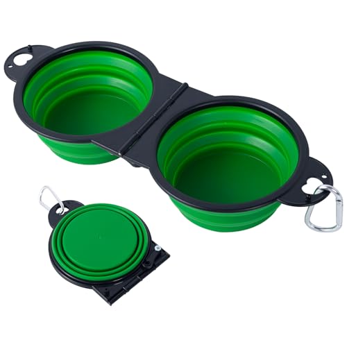 Hund Faltbare Schüssel,2 in 1 Reise Schüssel für Haustier mit Verschlussclips Hund/Katze falbarer Wasser und fressnapf EIN geformtes Design,faltbare180 Grad hundenapf geeignet für Reisen Wandern von SLSON